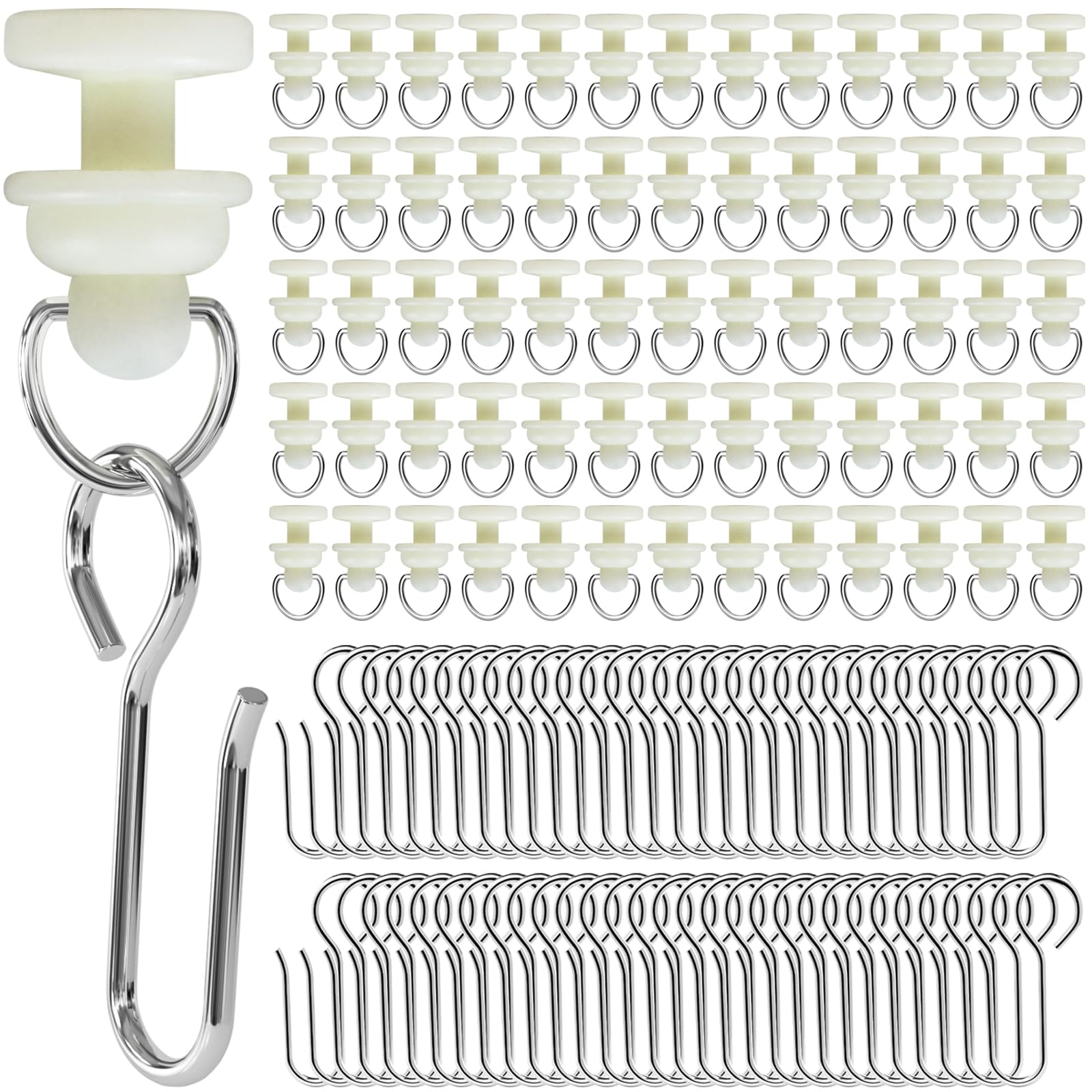 160 Pcs Shower Curtain Hooks & Gliders Set - 80 Pcs Hooks + 80 Pcs Gliders for Straight & Curved Shower Curtain Tracks - Bendable Track Rollers & Pulley System - Perfect for Bathroom, Shower, and Curtain Track Installation