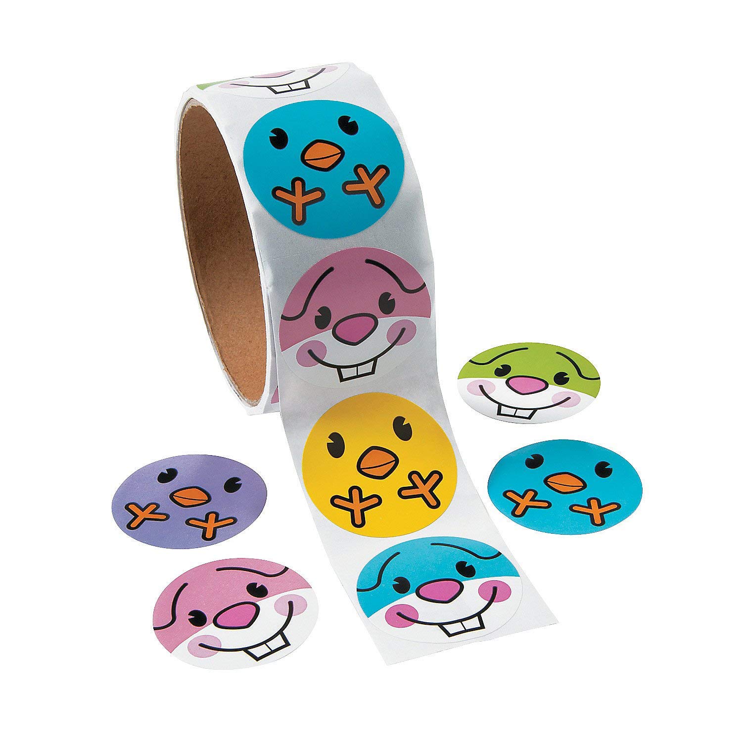 Fun Express Easter Chick & Bunny Face Roll Stickers - 1 Roll of Adhesive Stickers for Easter Cards, Scrapbooking & DIY Crafts - Cute Stationery for Kids & Classroom Decor