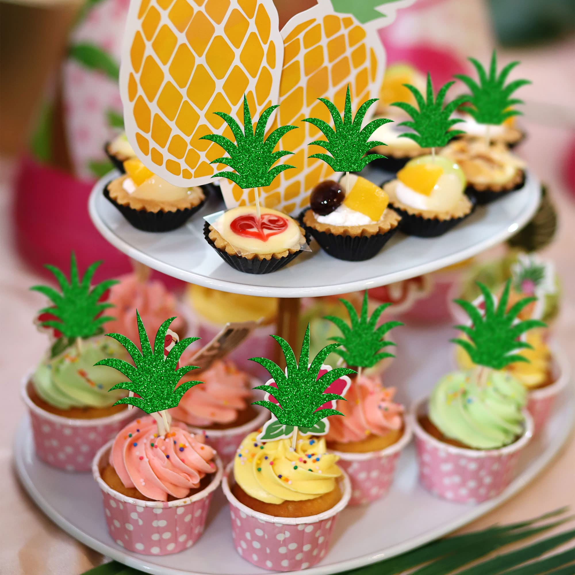 36Pcs Pineapple Cupcake Toppers - Tropical Donut Cake Decorations for Summer Luau, Hawaiian Party, Birthday, Baby Shower & Wedding - Cute Edible Pineapple Picks for Dessert Decor
