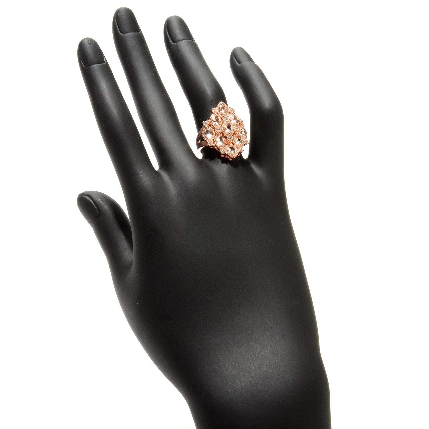 Rose Gold Vermeil 3.19ctw Morganite Cluster Cocktail Ring - Size 7 | Elegant Statement Jewelry for Weddings, Parties & Special Occasions