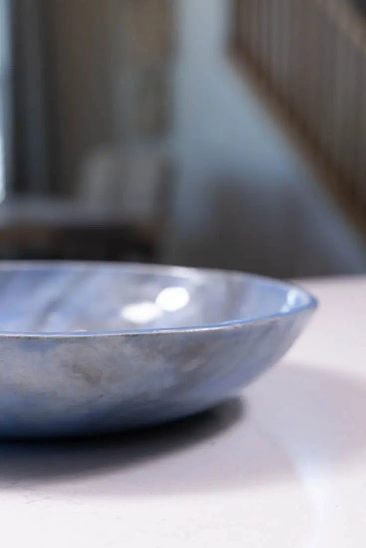 Large Stoneware Nerikomi Sky Blue & Brown Serving Bowl - 20