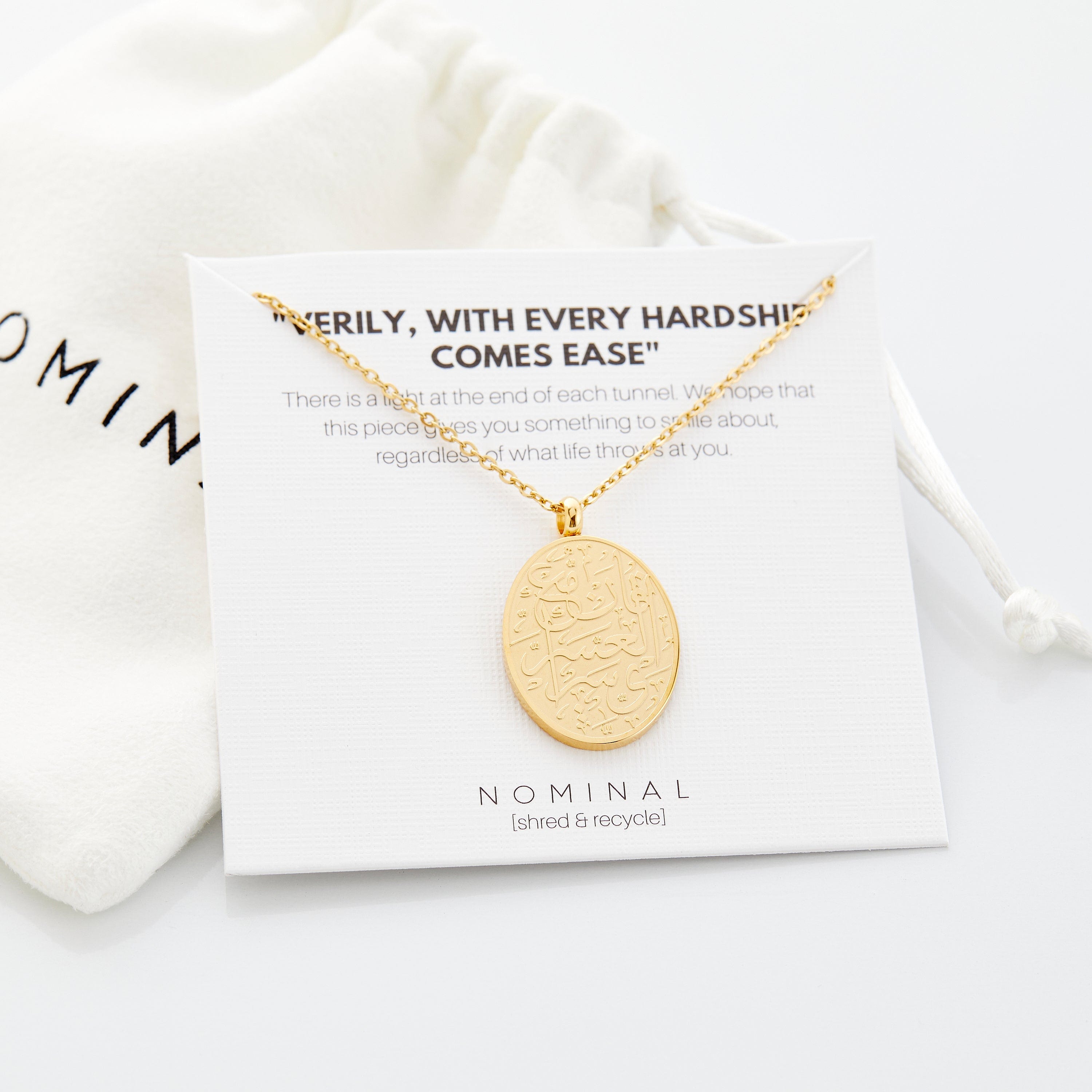 With Hardship Comes Ease Oval Necklace - Inspirational Arabic Calligraphy Jewelry for Women - Perfect for Daily Wear, Gifts & Special Occasions