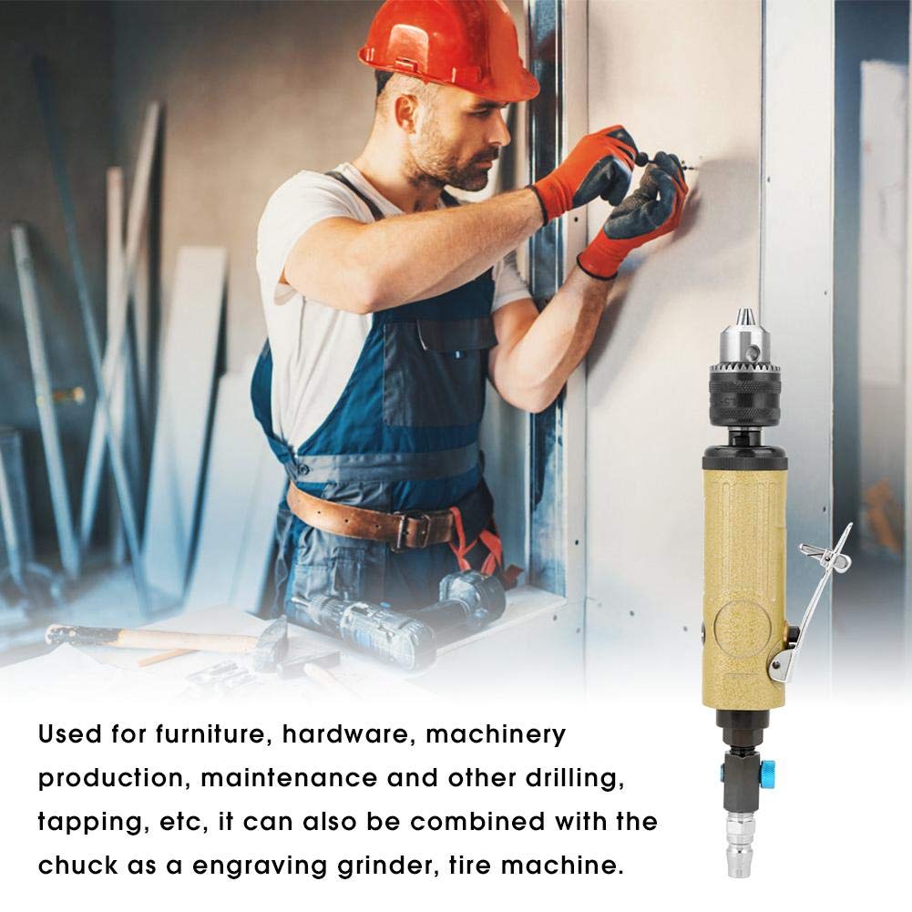 22000RPM Straight Shank Pneumatic Air Drill Tool with Adjustable Speed - High Power Industrial Air Drill for Metal, Wood, Plastic - Includes Wrench & Chuck Key for Polishing, Engraving & Drilling - Perfect for DIY Projects, Automotive Repair & Metalworking