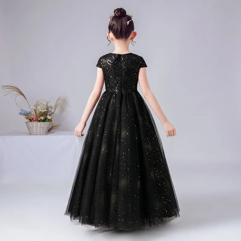 Sparkly Sequins Black Flower Girl Dress - Princess Gown for Weddings, Pageants & Special Occasions | Elegant Formal Wear for Kids