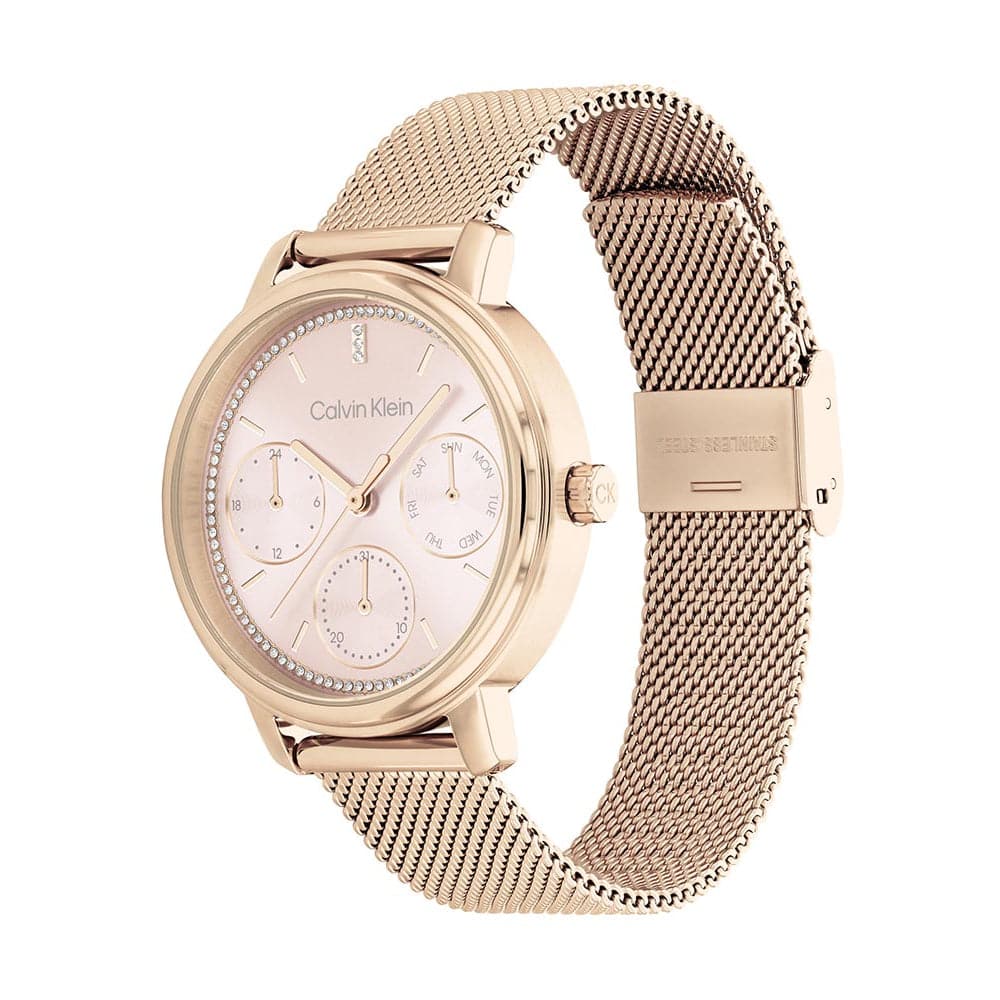 Calvin Klein Women's Chronograph Watch with Rose Gold Milanese Strap 25200179 - Perfect for Office, Date Night & Special Occasions