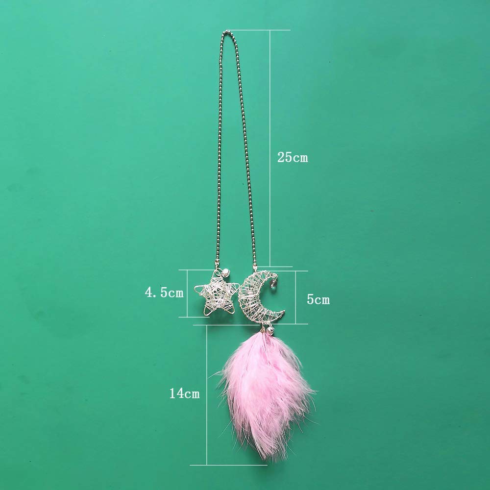 2 Pcs Bohemian Dream Catcher Car Hanging Decor - Crescent Moon & Star with Pink Feathers, Rearview Mirror Ornament for Car, Home, Bedroom, Office - Boho Chic Style for Relaxation & Positive Vibes