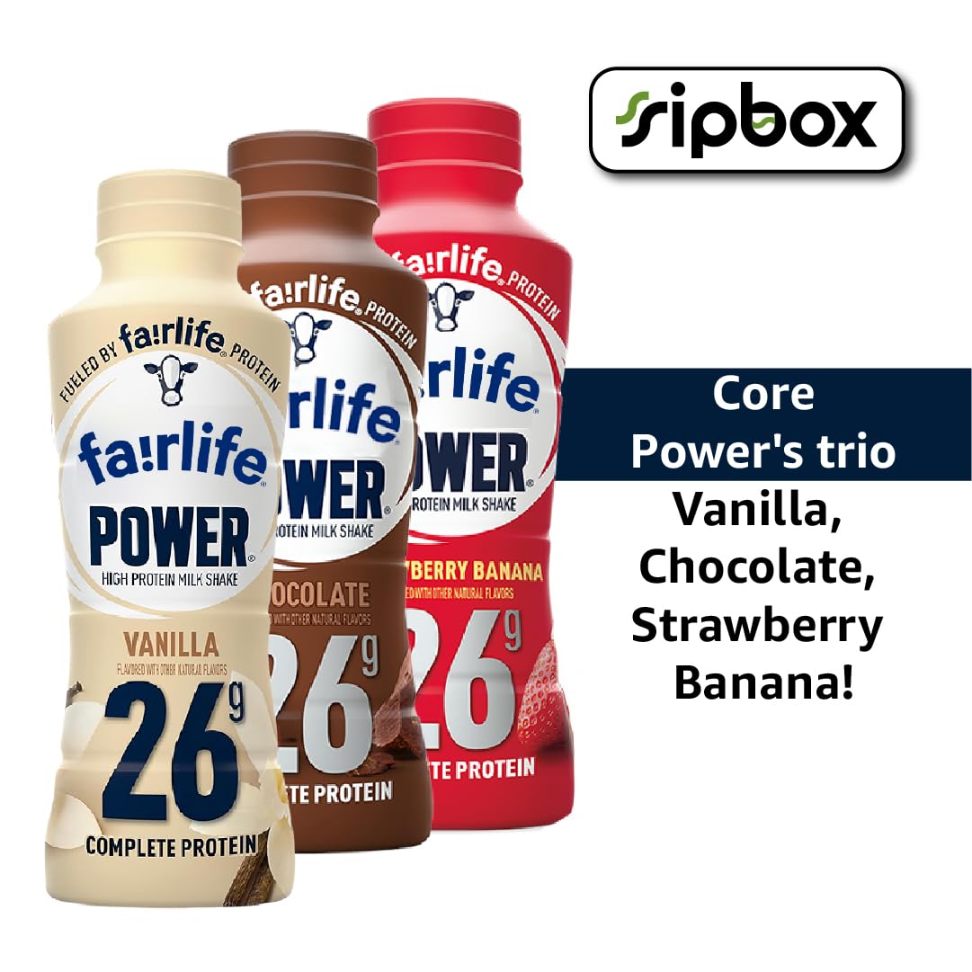 Fairlife Core Power High Protein Milk Shake 14oz Variety Pack - Chocolate, Vanilla & Strawberry Banana Flavors (12 Pack) | Best Protein Shakes for Post-Workout Recovery, Muscle Building & Healthy Snacking