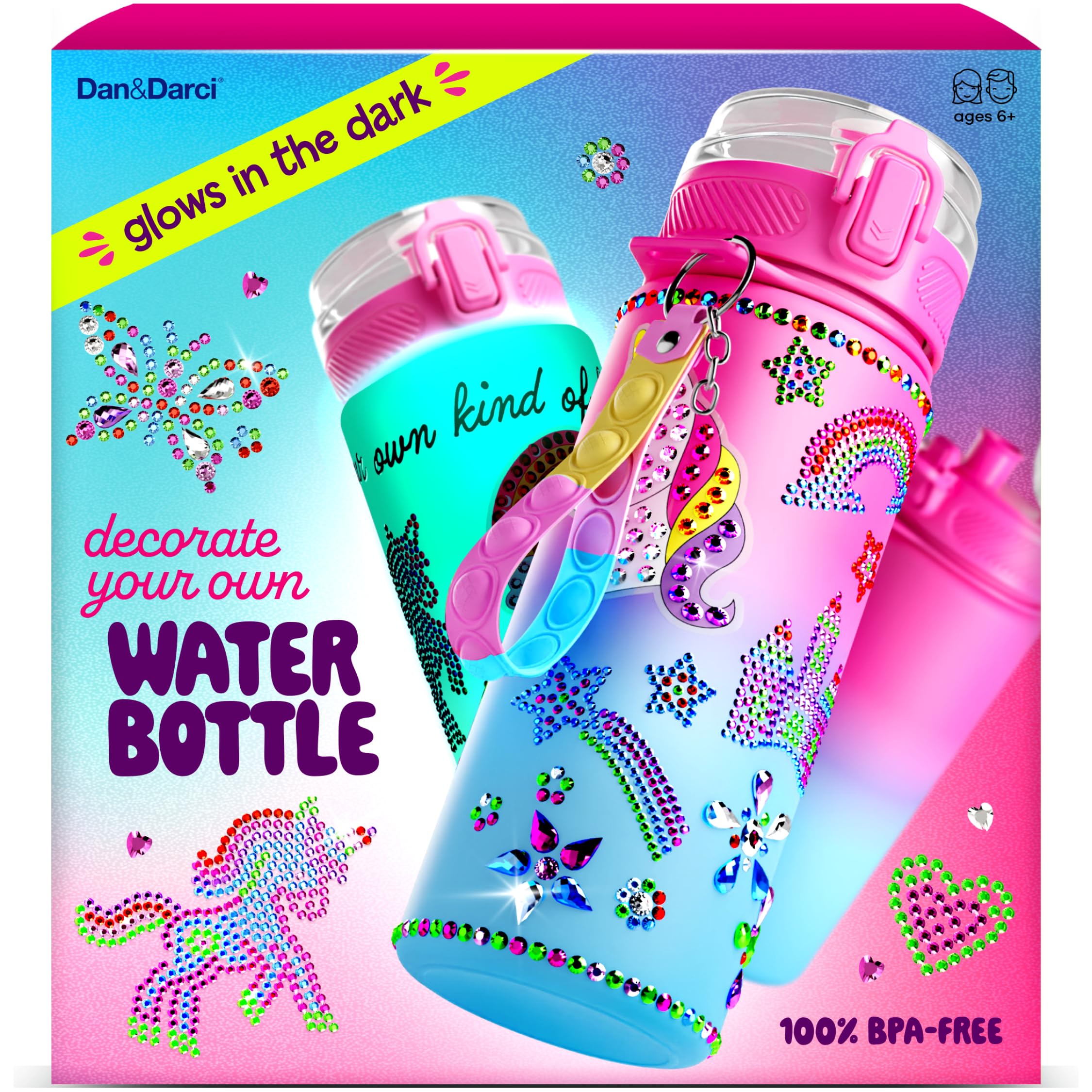Glow in the Dark Water Bottle DIY Craft Kit for Girls - Unicorn Themed Easter & Birthday Gift for Kids Ages 4-8 - Creative Arts and Crafts Activity for 5 6 7 Year Old Girls - Perfect for Birthday Parties, Easter Baskets & Creative Playtime
