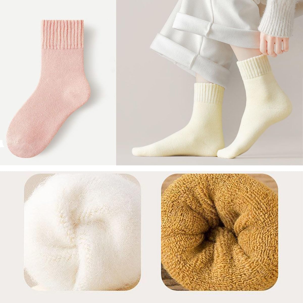 3 Pairs Women's Winter Wool Socks - Fleece Lined Thick Warm Thermal Socks for Cold Weather - Perfect for Hiking, Skiing & Indoor Comfort