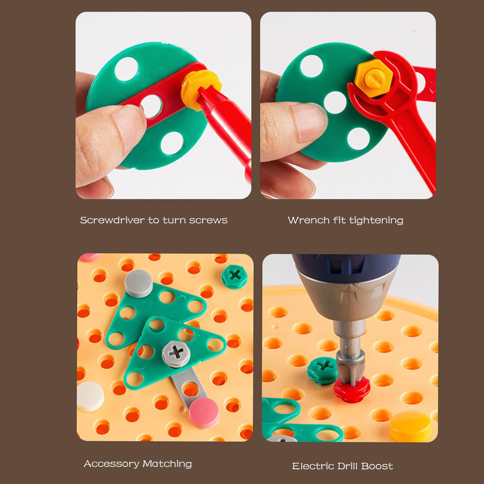 Montessori Magic Play Toolbox with Electric Drill - 204 PCS Creative Mosaic Puzzle Toy Set for Kids | STEM Learning, Fine Motor Skills Development | Perfect for Classroom & Home Educational Play