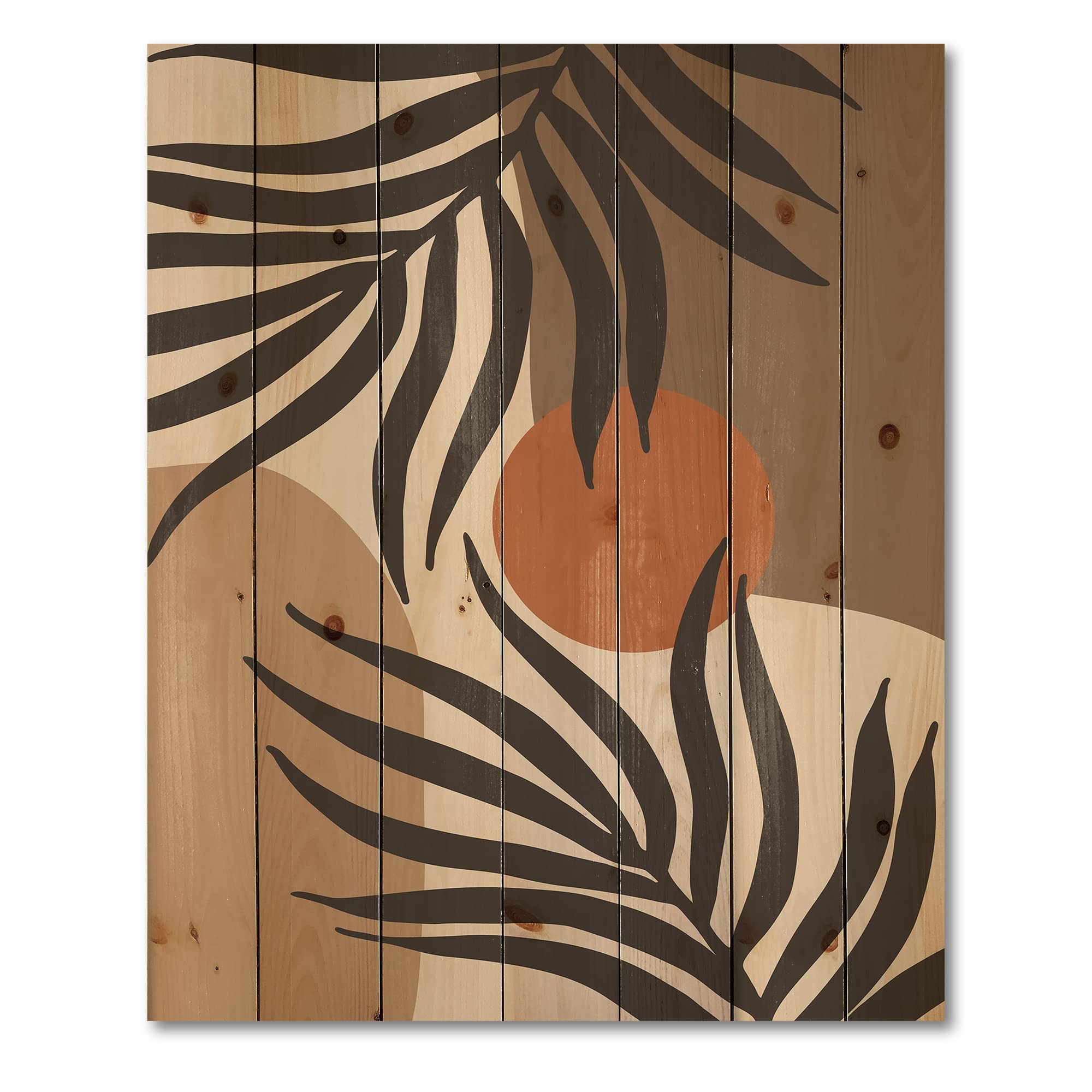 Retro Terracotta Moon & Sun Wood Wall Art - Modern Abstract Pine Wood Wall Decor for Living Room, Bedroom & Office - Large Contemporary Wood Panels with Nature-Inspired Design