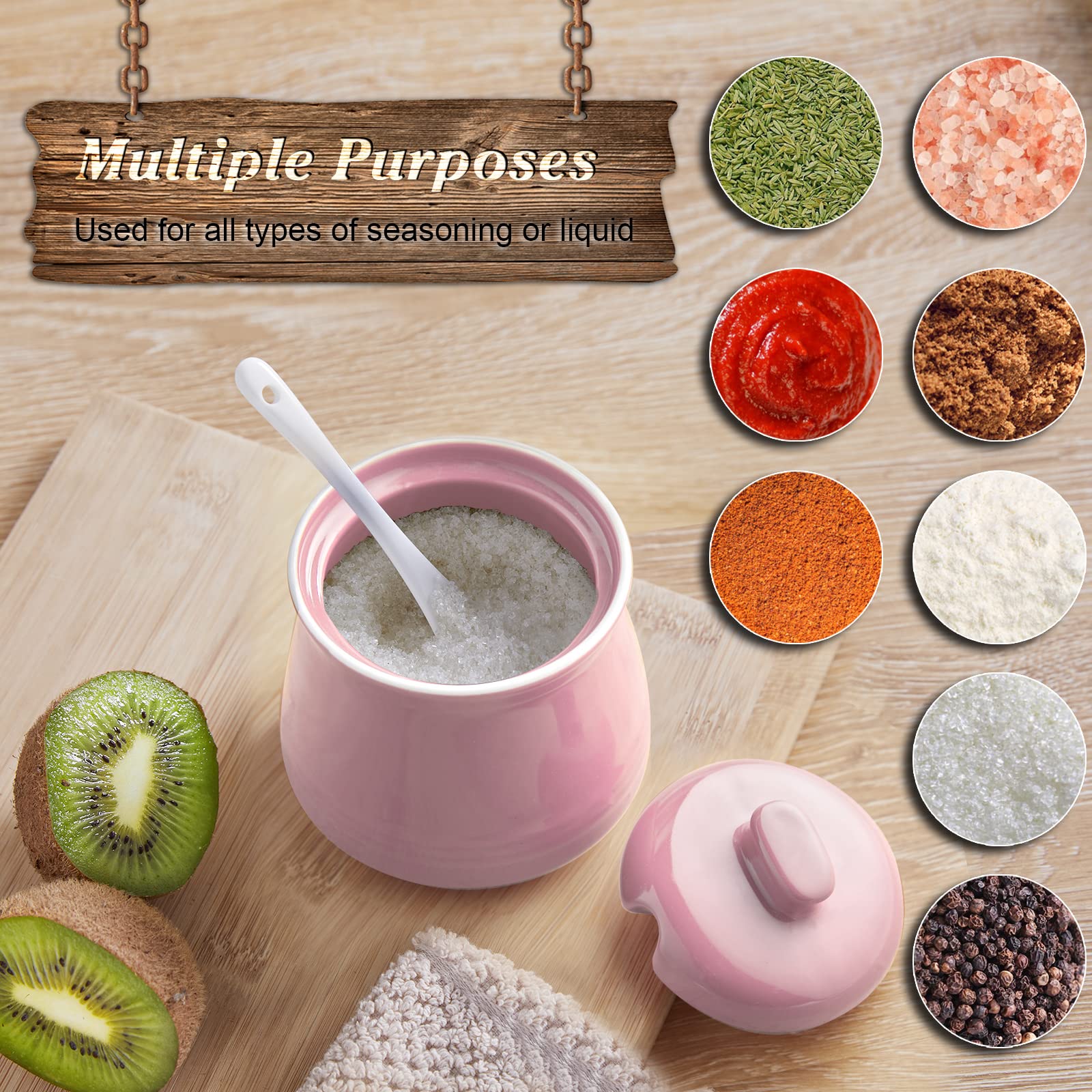 12 oz Ceramic Sugar Bowl with Lid and Spoon - Airtight Sugar Storage Container for Coffee, Tea & Baking - Pink Kitchen Decor for Countertop, Coffee Bar & Dining Table