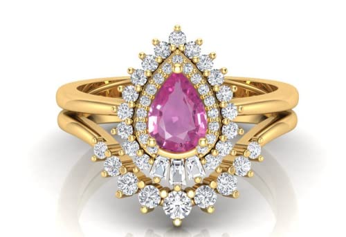 7X5MM Pink Sapphire Engagement Ring Set - Vintage Art Deco Wedding Bridal Ring with Moissanite - Elegant Estate Jewelry for Women - Perfect for Proposals, Anniversaries & Special Occasions