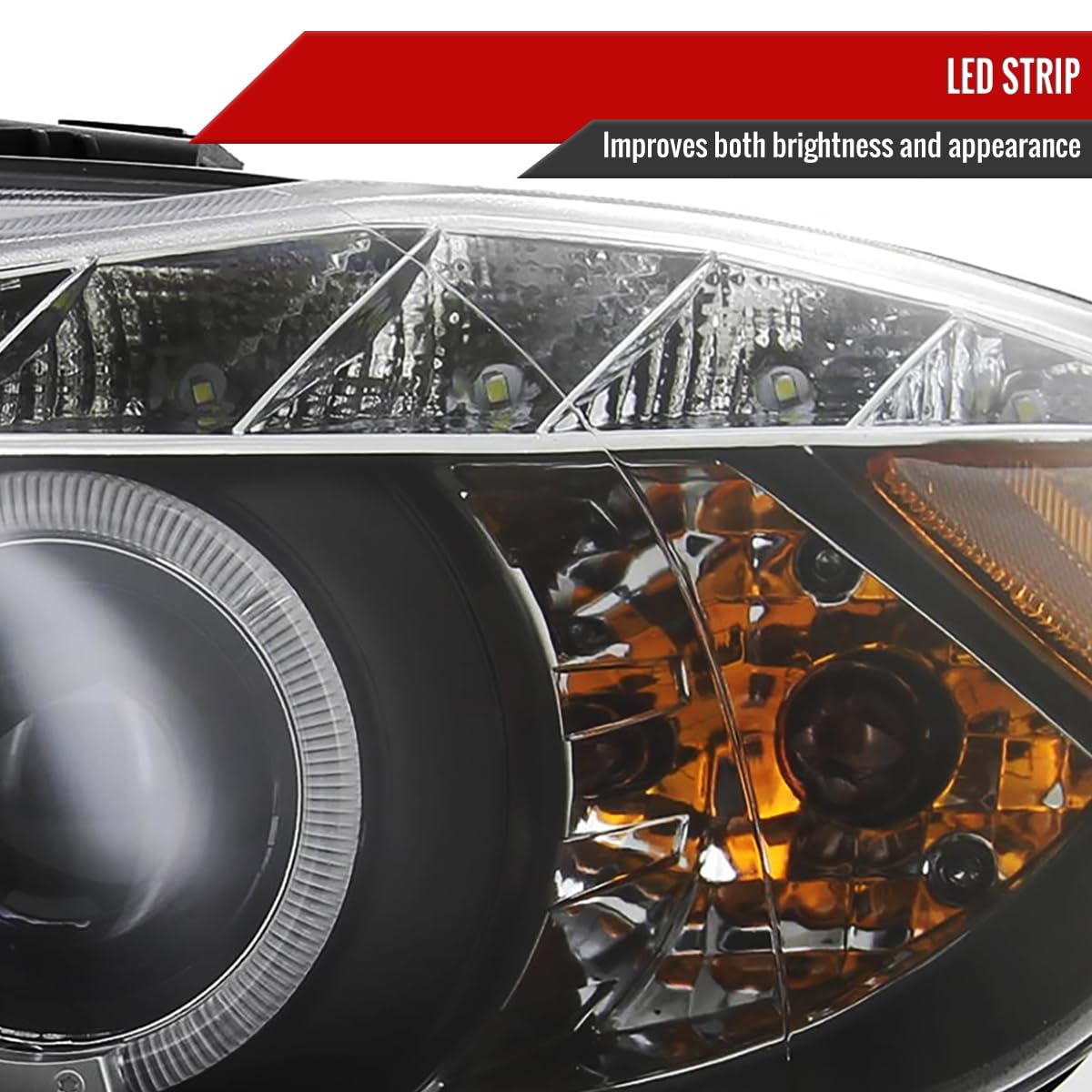 2006-2008 4-Door Car Black LED Halo Projector Headlights Pair - High Visibility Night Driving & Custom Style Upgrade