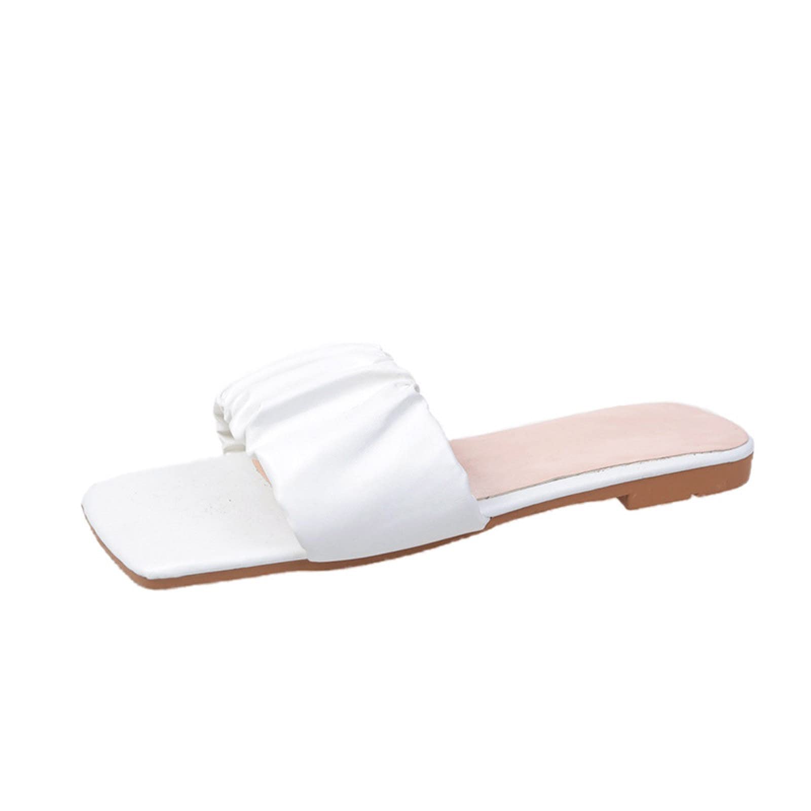 YCK-SAIWED Women's No Heel Slippers - Summer Fashion Ruched Slides for Indoor/Outdoor Wear - Comfortable Square Open Toe Slip On Flats Sandals - Perfect for Home, Beach, and Casual Outings