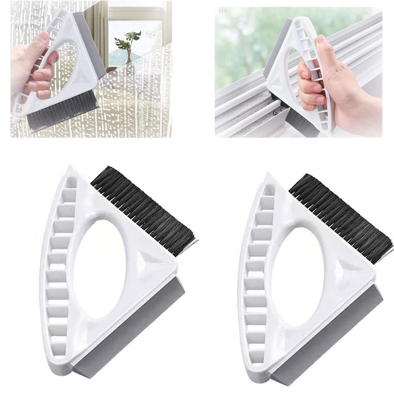 TGSEJTO 3-in-1 Window Cleaner Kit - Shower Glass Door Squeegee, Mirror Wiper & Window Track Cleaning Brush Combo - Multi-Purpose Bathroom & Home Cleaning Tools (2 Pack) - Perfect for Streak-Free Shower Doors, Mirrors & Hard-to-Reach Window Tracks