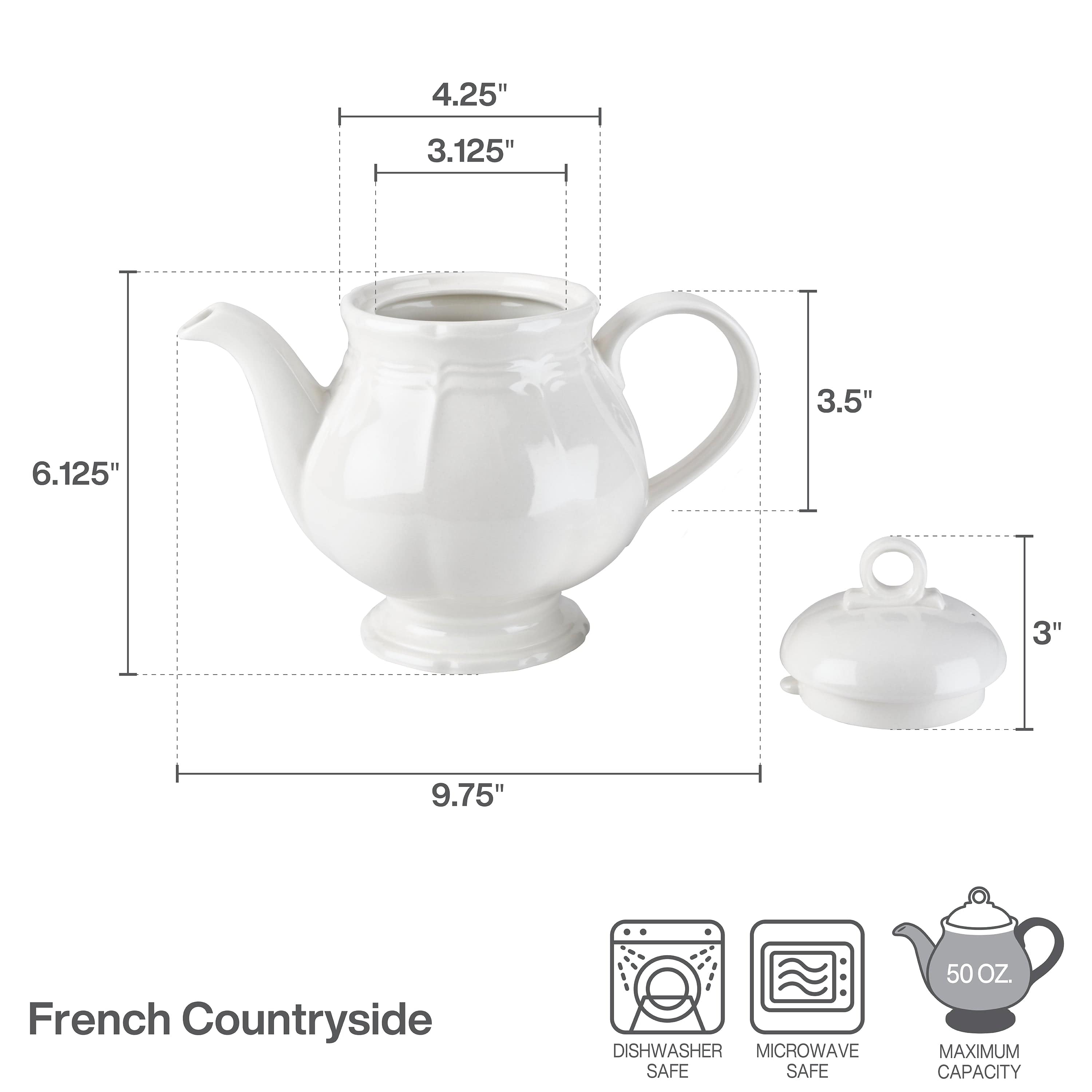 French Countryside® Elegant Tea Server Set - Porcelain Tea Pot with Infuser & Cups - Perfect for Afternoon Tea, Bridal Showers & Gifts
