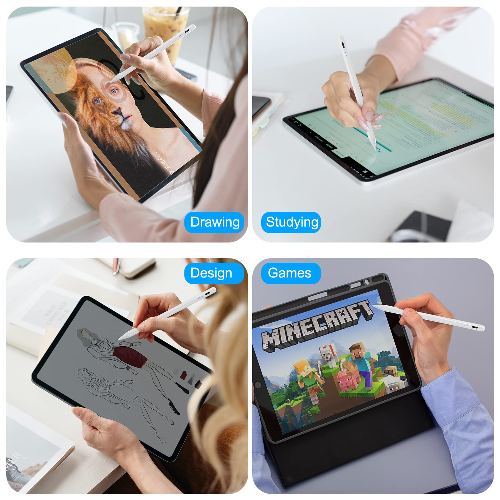 Premium Stylus Pen for iPad 9th & 10th Generation - Apple Pencil Alternative with Palm Rejection Technology, Compatible with 2018-2024 iPad Models (10/9/8/7 Gen, Pro 11/12.9, Air 5th Gen) - Cream White - Perfect for Digital Art, Note-Taking & Professional Design Work