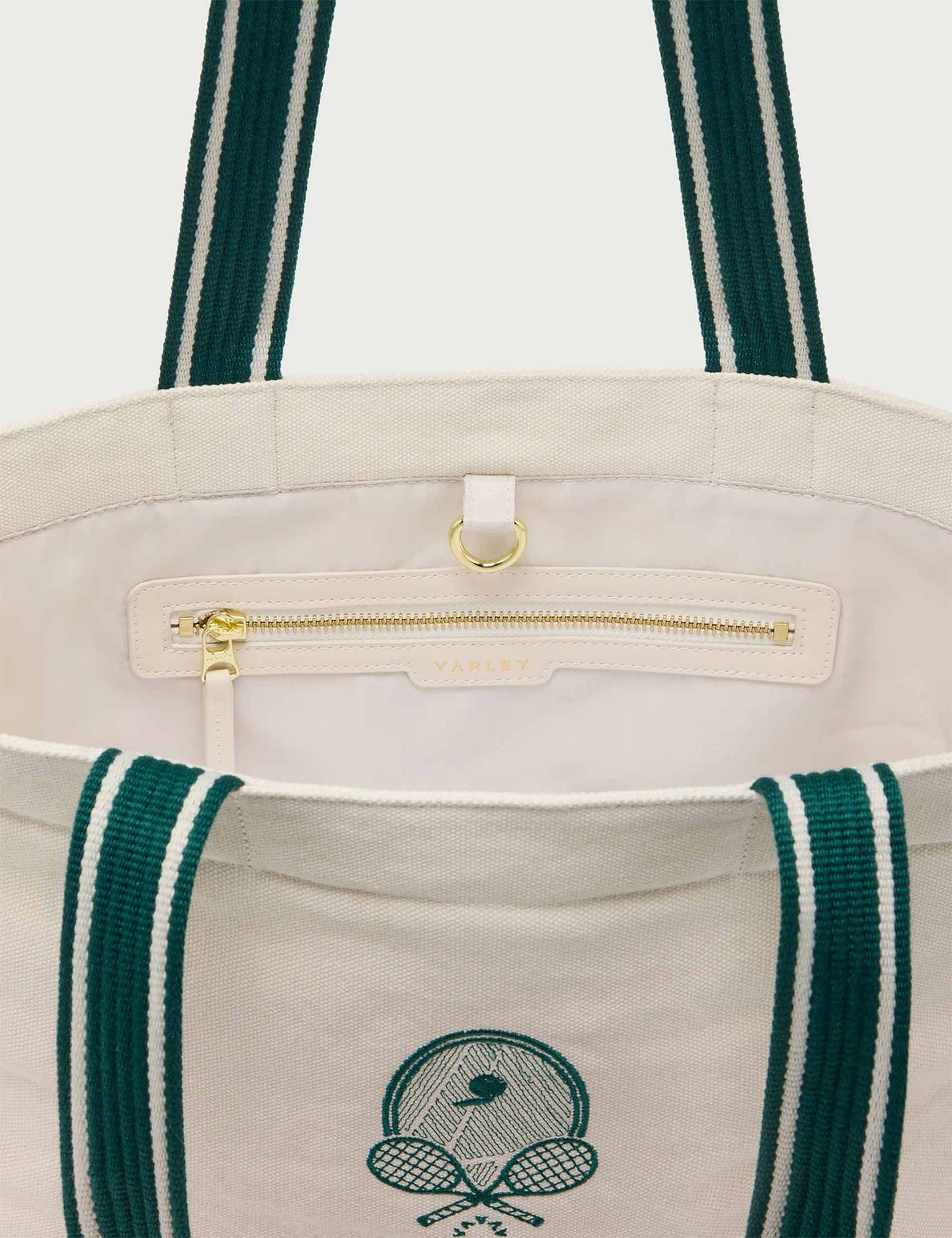 Robinson Canvas Club Tote Bag - Eco-Friendly Large Shopper with Leather Handles - Ivory & Forest Green - Perfect for Work, Beach & Grocery Shopping