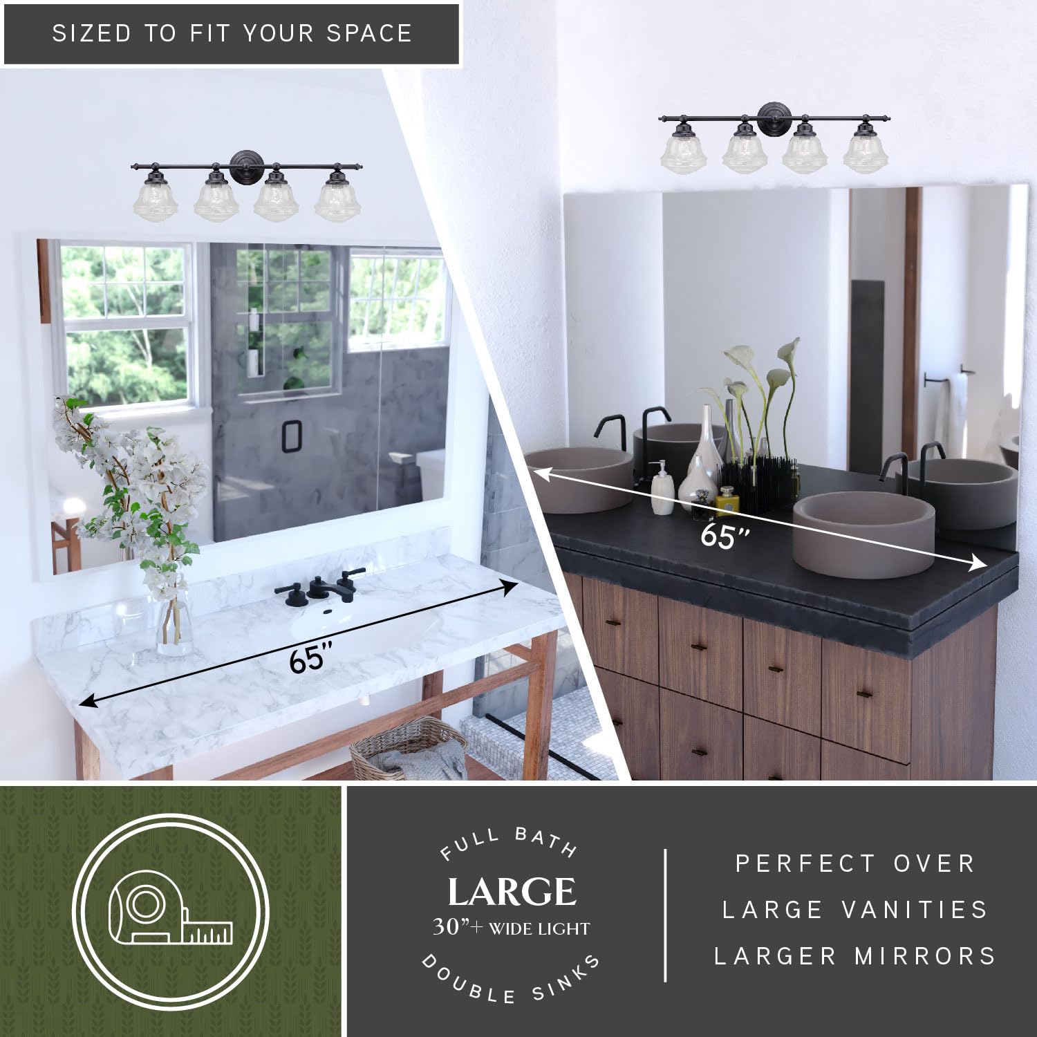 4-Light Bronze Farmhouse Schoolhouse Bathroom Vanity Light Fixture - Vintage Style Lighting for Bathroom, Powder Room & Dressing Area
