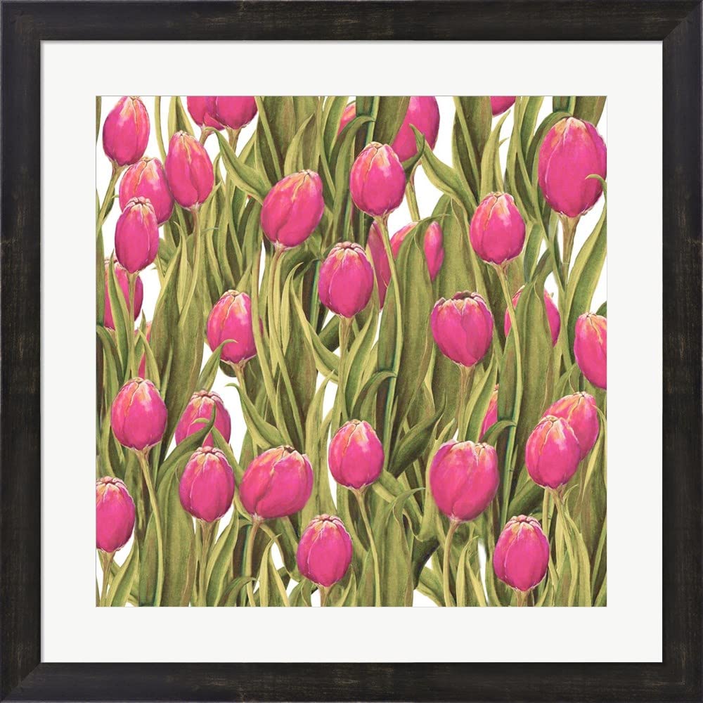 Diannart Tulip Symphony II Framed Art Print - 22x22 Inches, Espresso Brown Frame - Perfect for Living Room, Bedroom & Office Decor
