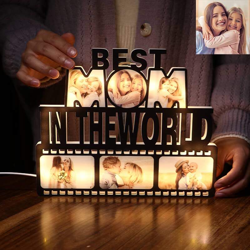 Personalized Best Mom in The World Photo Lamp - Custom LED Night Light with Photo for Mother's Day - Unique Gift for Mom, Grandma, Wife - Perfect for Bedroom, Nursery, or Special Occasions