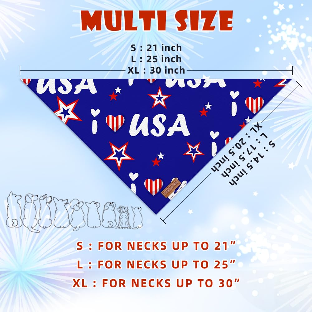 4th of July Dog Bandanas 2 Pack - Reversible American Flag Pet Scarf for Small, Medium, Large & XL Dogs & Cats - Patriotic Memorial Day Pet Accessories for Independence Day, Veterans Day & National Holidays