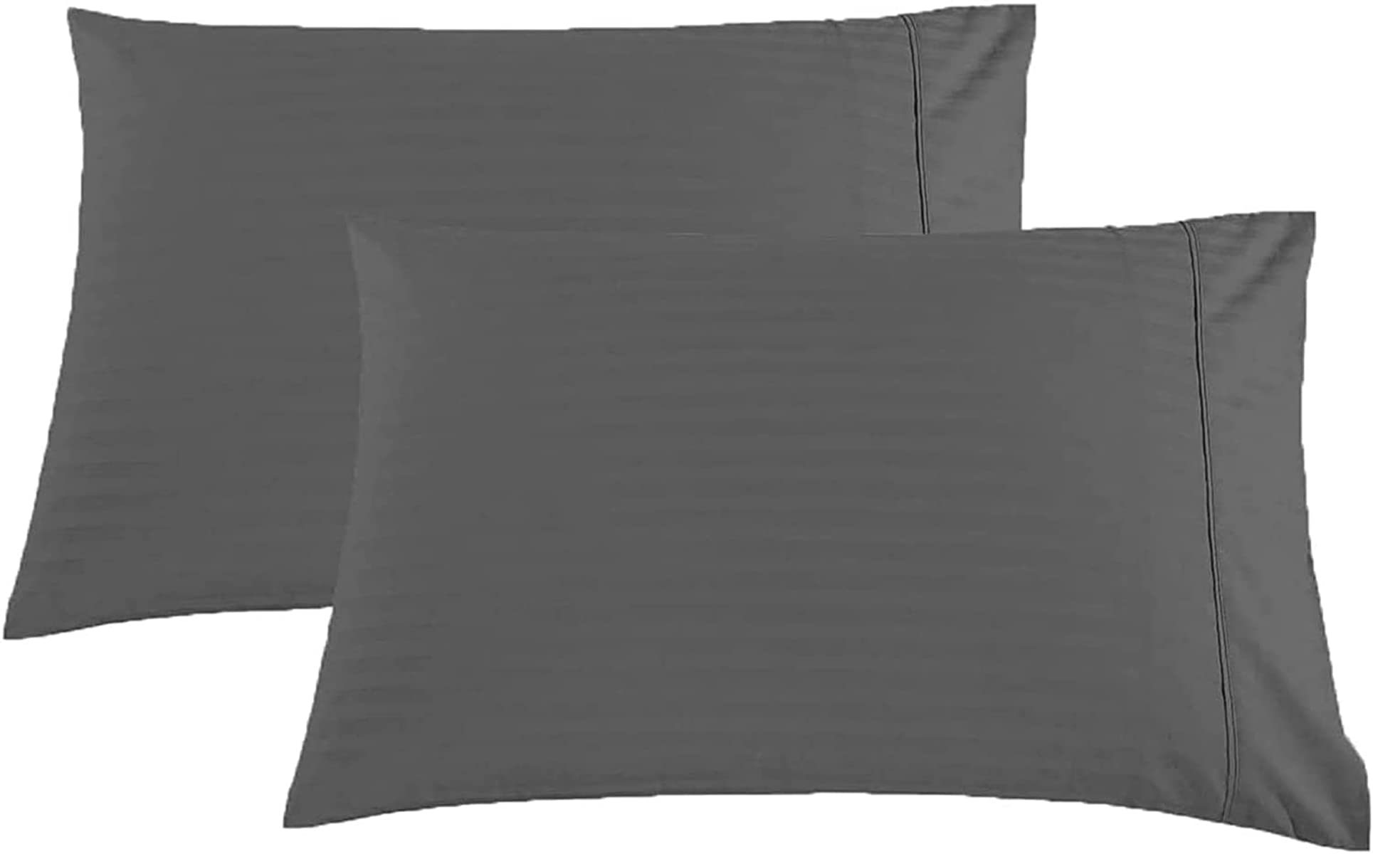 Premium 100% Long Staple Combed Cotton Pillow Cases - Standard Size 20x30 Inches, Cooling Breathable Fabric with 4-Inch Hem - Dark Grey Stripe for Bedroom, Guest Room & Hotel Use
