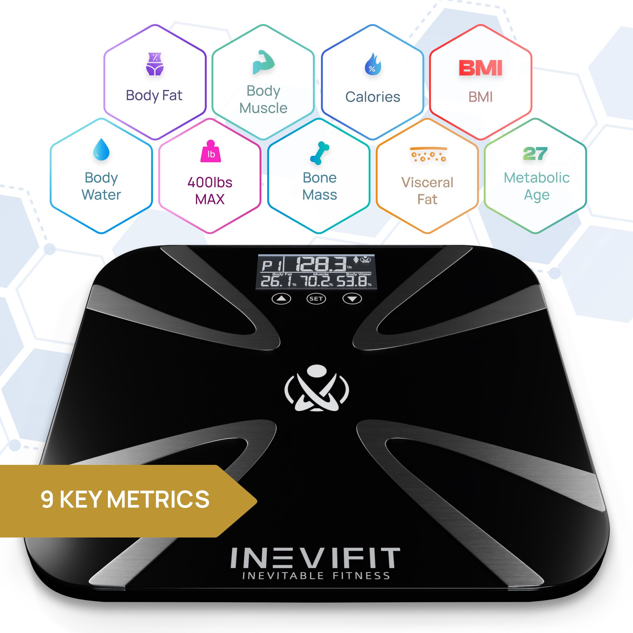 INEVIFIT Smart Body Analyzer Scale & Digital Kitchen Scale Bundle - Accurate Body Composition & Nutrition Tracking with BMI, Weight, Fat - Perfect for Home Gym & Healthy Cooking (Batteries Included)