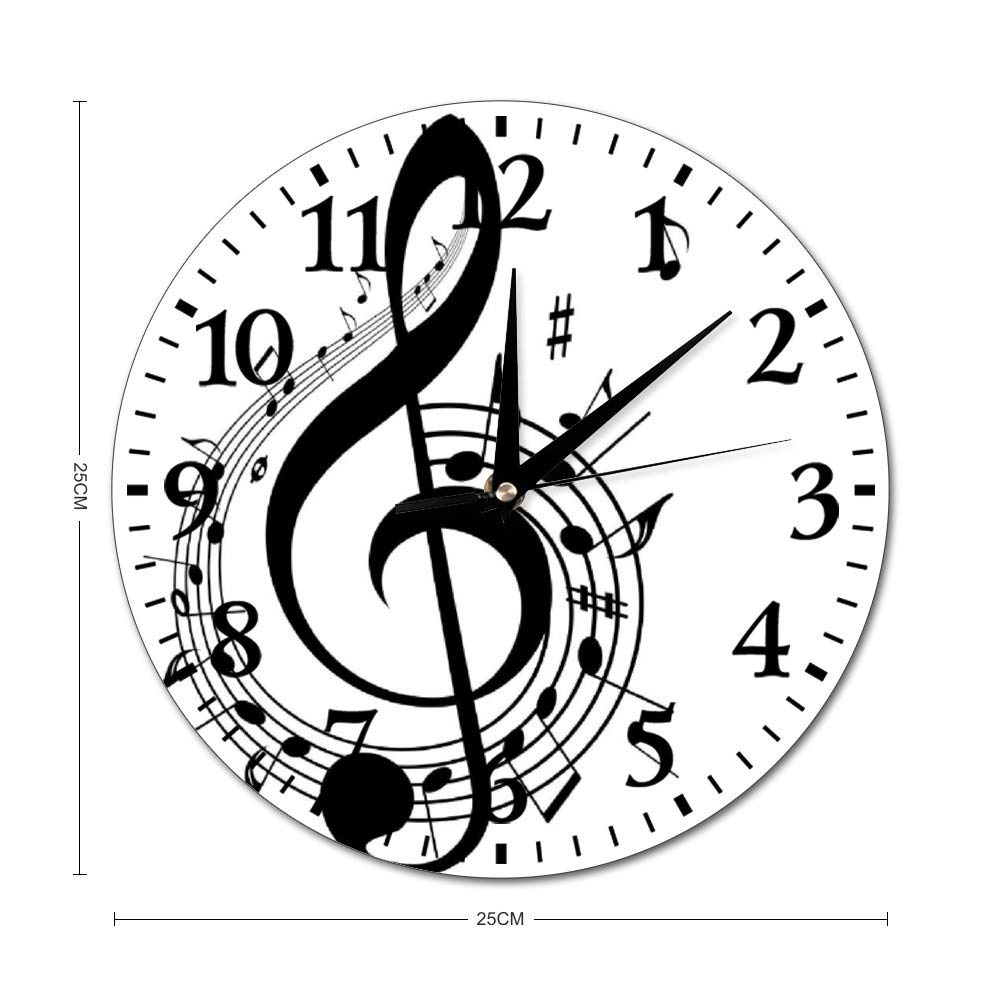 Music Note Round Glass Wall Clock - Retro Hanging Clock for Kitchen, Office & Home Decor | Silent Non-Ticking Wall Clock for Bedroom, Living Room & Workspace