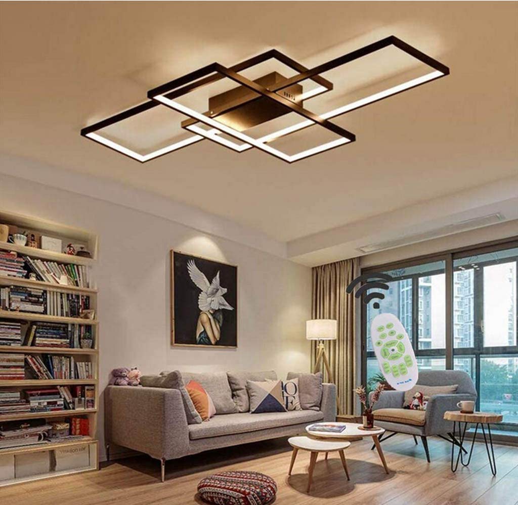 Dimmable LED Ceiling Light with Remote Control - 90cm Modern Black Metal Fixture (3000K-6500K) for Living Room, Bedroom & Dining Room - Energy Saving Atmosphere Lighting for Home Decor & Relaxation
