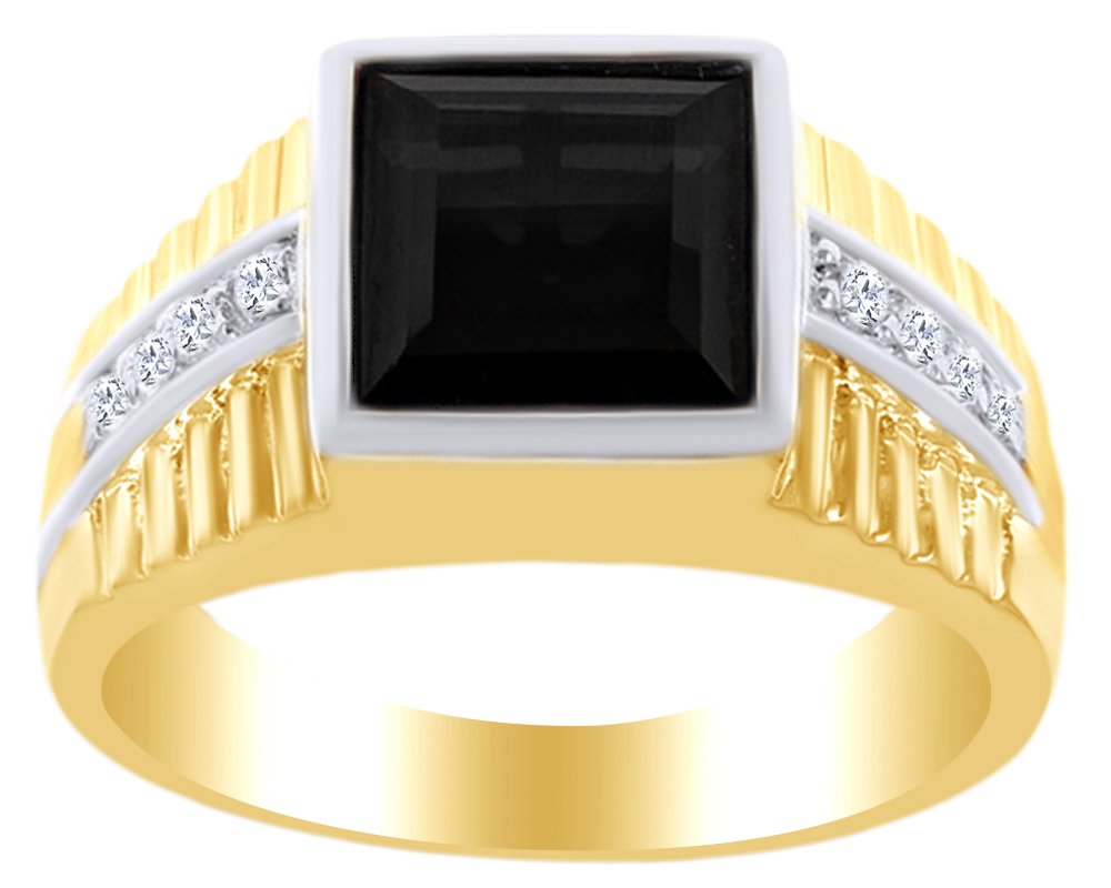 5.89 Ct Black Cubic Zirconia & White Topaz Men's Ring in 14k Gold Over Sterling Silver - Elegant Two-Tone Jewelry Gift for Him, Perfect for Weddings, Anniversaries and Special Occasions