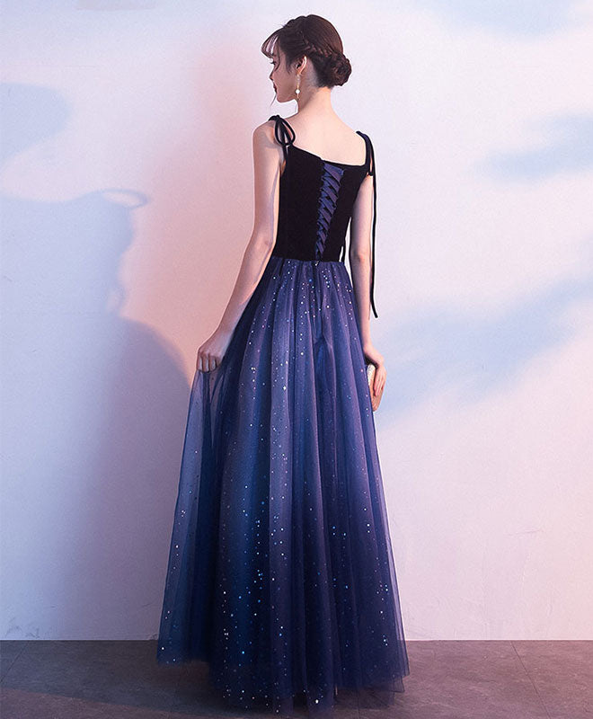 Elegant Shiny Blue Tulle Long Prom Dress for Women - Perfect for Evening Gala, Formal Dances & Special Occasions