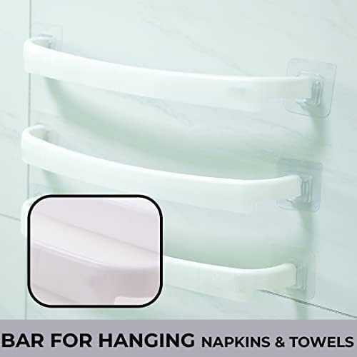 Kuber Industries Wall Mounted Towel Hanger - 3 Pack White Bathroom & Kitchen Organizer | Premium PP Material Self-Adhesive Multipurpose Hook for Towels, Napkins, Clothes | Perfect for Bathroom, Kitchen, Laundry Room Organization