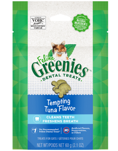 Greenies Feline Dental Cat Treats for Tartar Control - Tempting Tuna Flavor 60g - Healthy Teeth Snacks for Indoor & Outdoor Cats