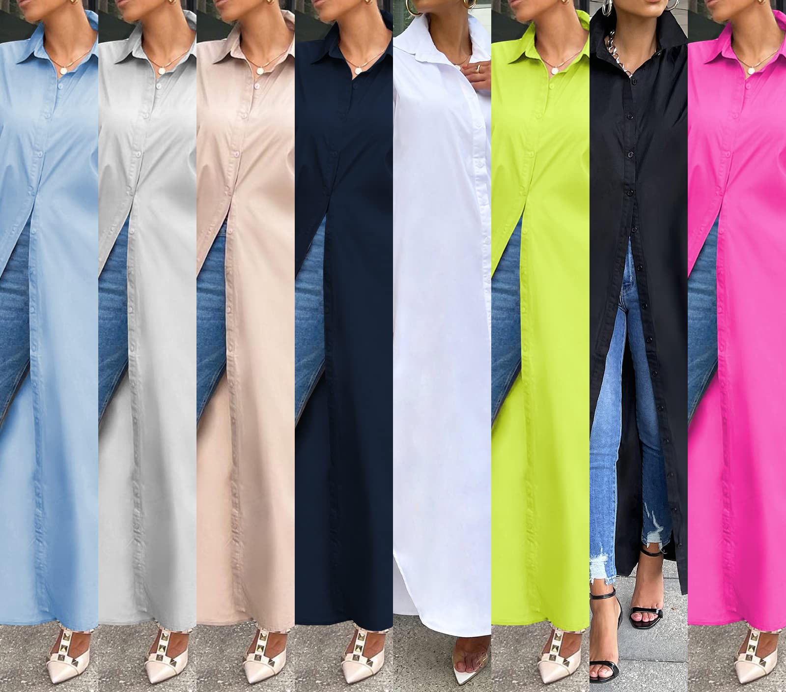 Choichic Women's Casual Long Sleeve Cotton Button Down Shirt Dress - Flowy Maxi Dress for Spring & Summer | Perfect for Office, Date Night & Weekend Outings