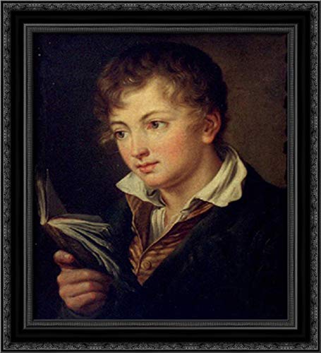 Vasily Tropinin Boy With Book 20x22 Black Ornate Wood Framed Canvas Art - Classic Oil Painting Reproduction for Living Room, Bedroom & Office Decor