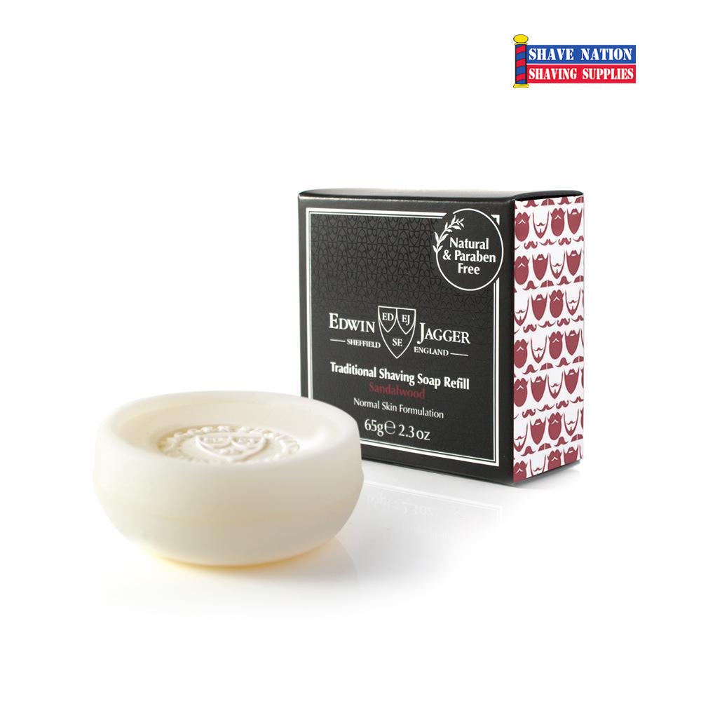 Edwin Jagger Sandalwood Shaving Soap Refill - Premium Vegan Shaving Cream for Men - Perfect for Wet Shaving & Sensitive Skin - Home & Travel Use