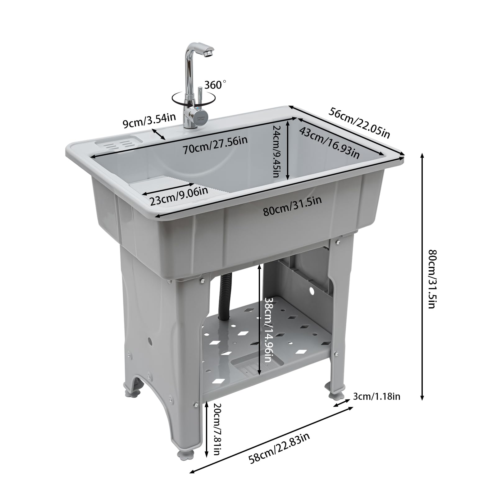 Utility Sink | Portable Laundry Sink with Hose Hook Up | Outdoor Sink for Laundry Room, Garage, Greenhouse & Pet Washing | Perfect for Camping, RV & Farm Use