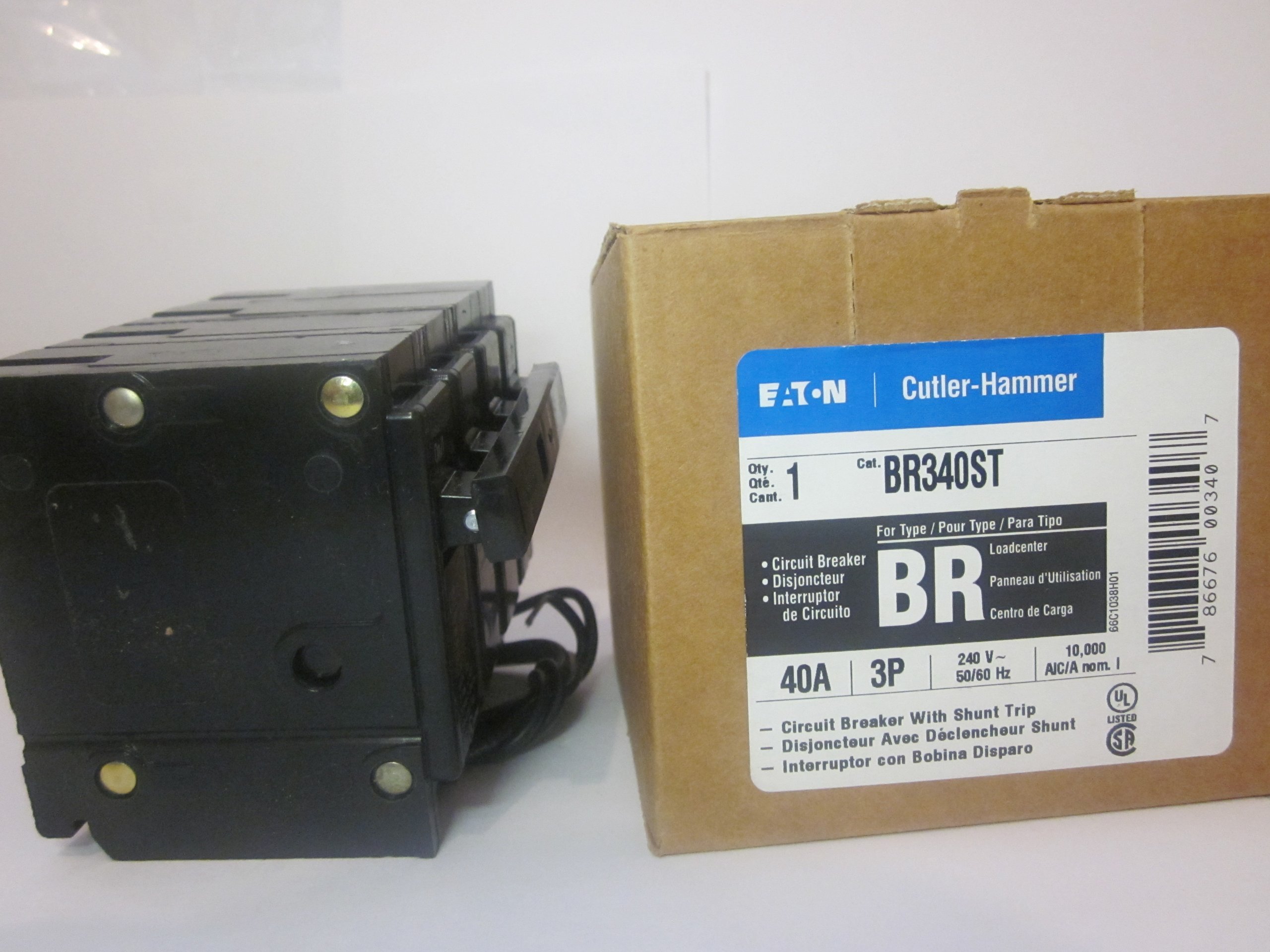 Cutler Hammer BR340ST 3-Pole 40 Amp Circuit Breaker with Shunt Trip - Industrial Electrical Panel Protection for Commercial Buildings & Factories