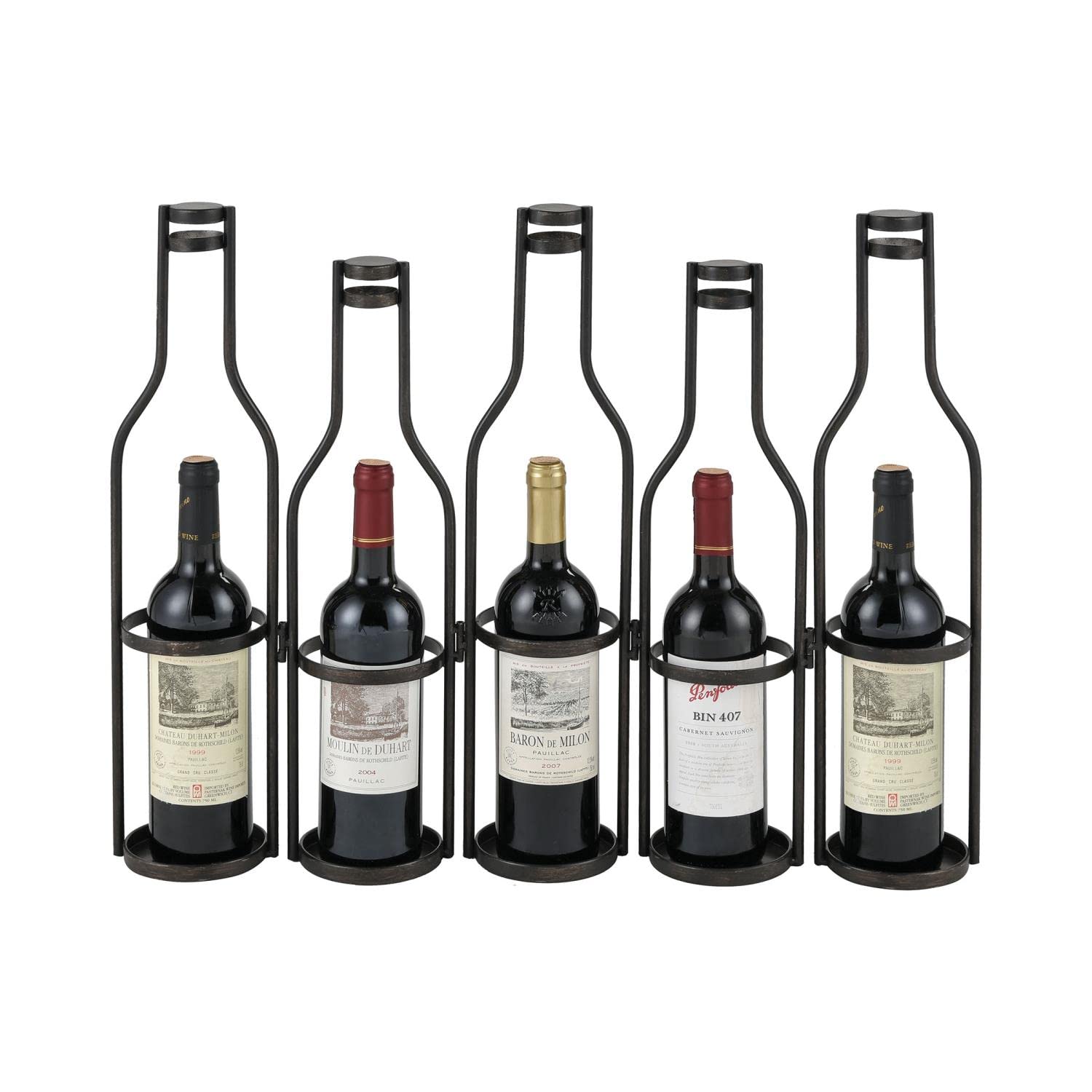 Elk Home Aged Black 5-Bottle Wine Rack - Rustic Wall Mounted Storage for Kitchen, Bar & Dining Room Decor
