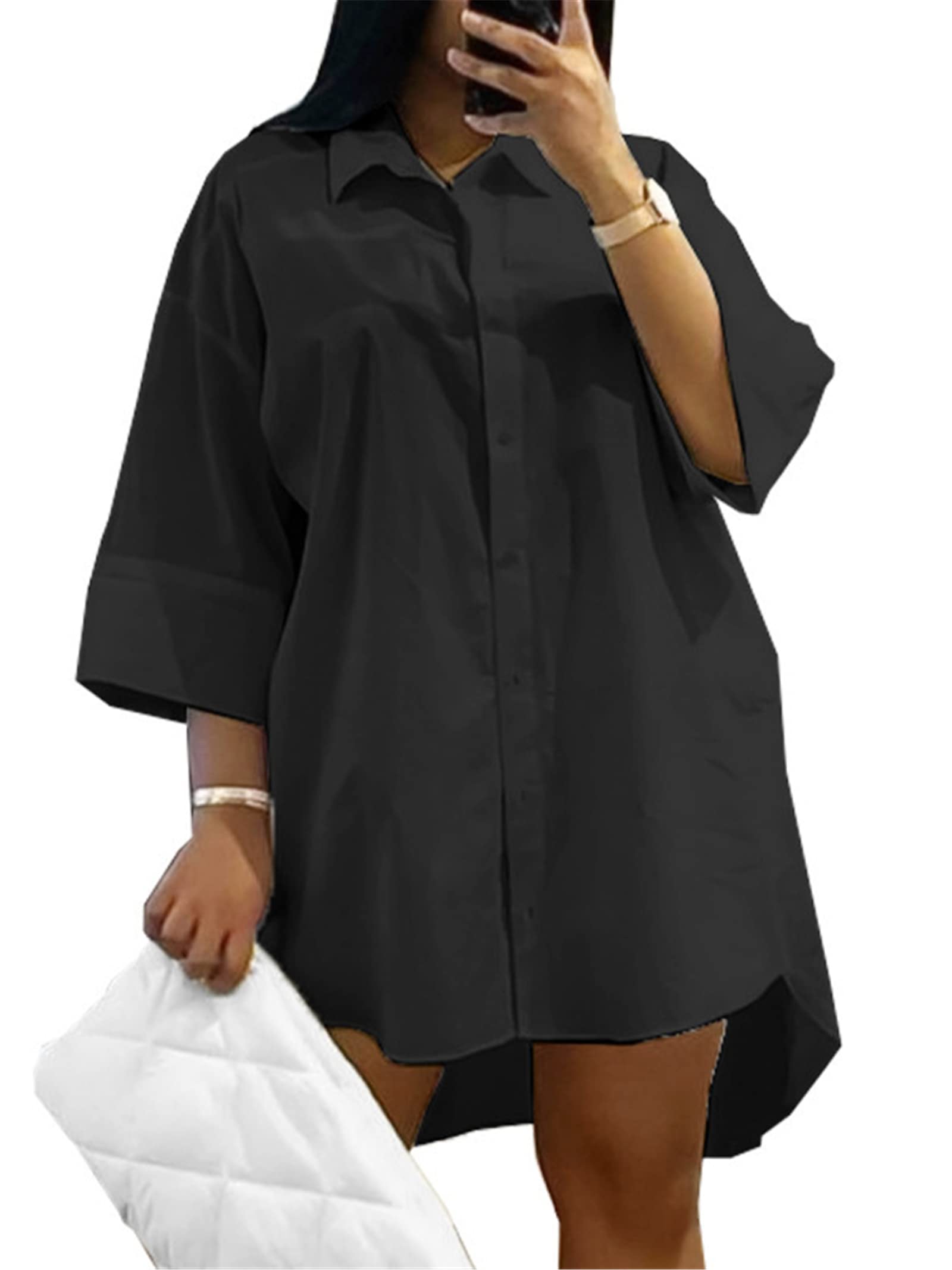 Acelyn Women's Sexy Button Down Shirt Dress - Long Sleeve Ruched Mini Dress for Casual Wear & Office Outfits | Perfect for Date Nights, Parties & Everyday Style