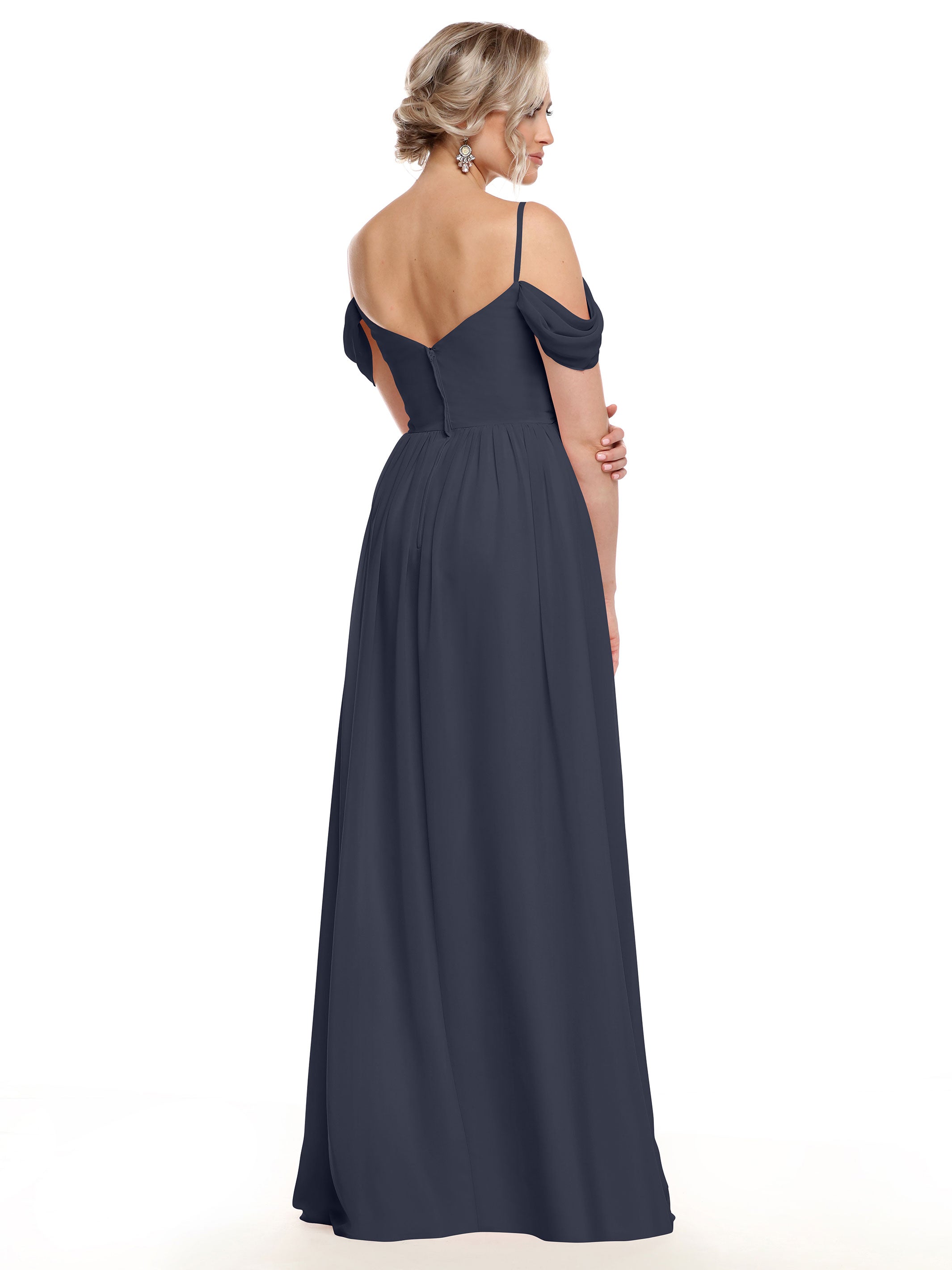 Elegant Off Shoulder Chiffon Bridesmaid Dress with Spaghetti Straps - Perfect for Weddings, Formal Events & Special Occasions