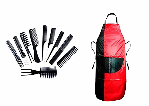 Professional Hair Styling Combs Set - 6-Piece Barber Comb Kit with Hair Cutting Cape & Makeup Apron for Salon, Home Haircuts & Styling