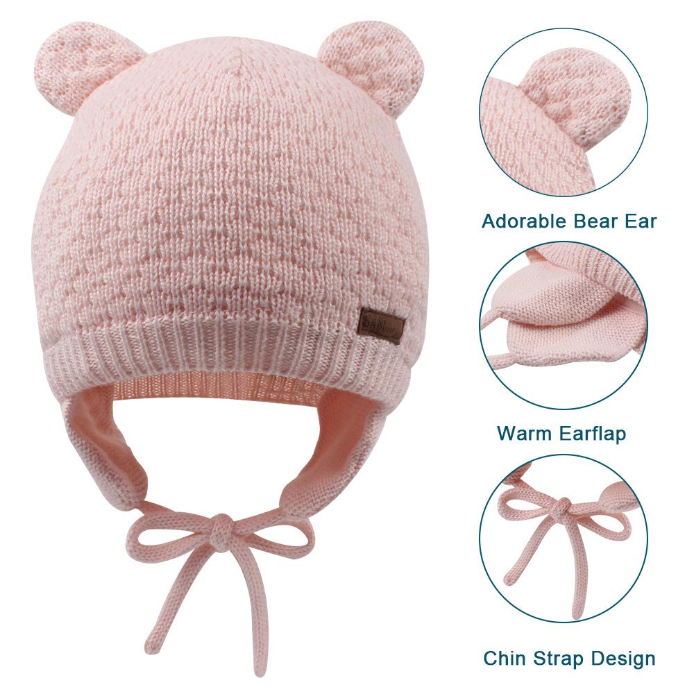 XIAOHAWANG Baby Hat - Cute Bear Toddler Earflap Beanie for Boys & Girls - Warm Winter Knit Hat for Fall & Winter - Perfect for Outdoor Play, Snow Days & Holiday Photos