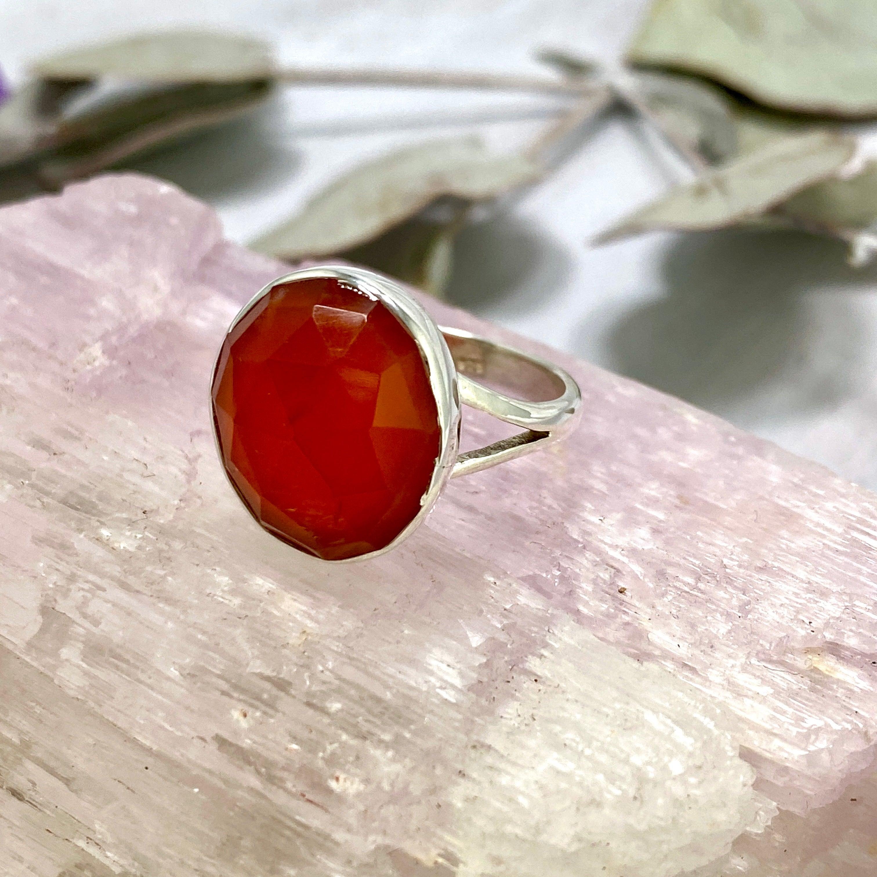 Natural Carnelian Oval Faceted Ring for Women Size 8 - KRGJ2121 | Elegant Bohemian Jewelry for Everyday Wear & Special Occasions