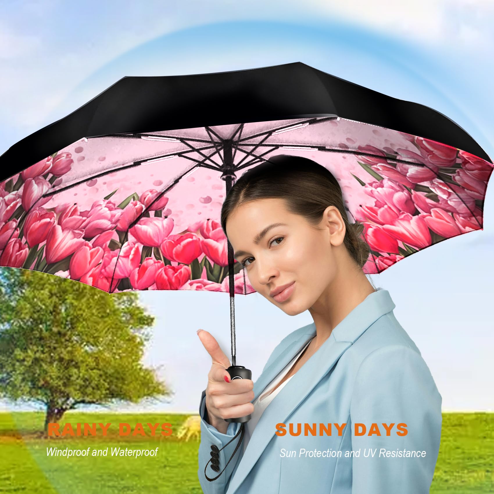 SIEPASA Windproof Reverse Folding Umbrella - Compact Automatic Travel Umbrella for Rain & Sun Protection - Perfect for Men & Women - Ideal for Commuting, Walking, Travel & Outdoor Activities