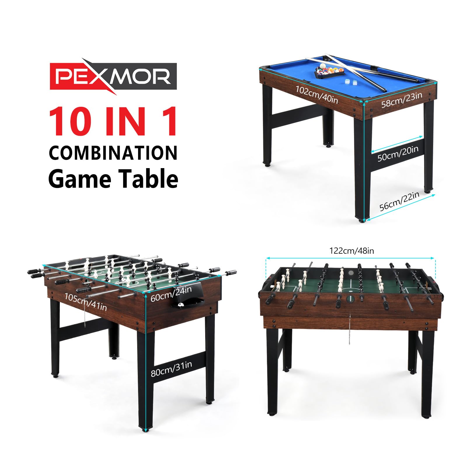 PEXMOR 10-in-1 Multi Game Table for Adults - 48