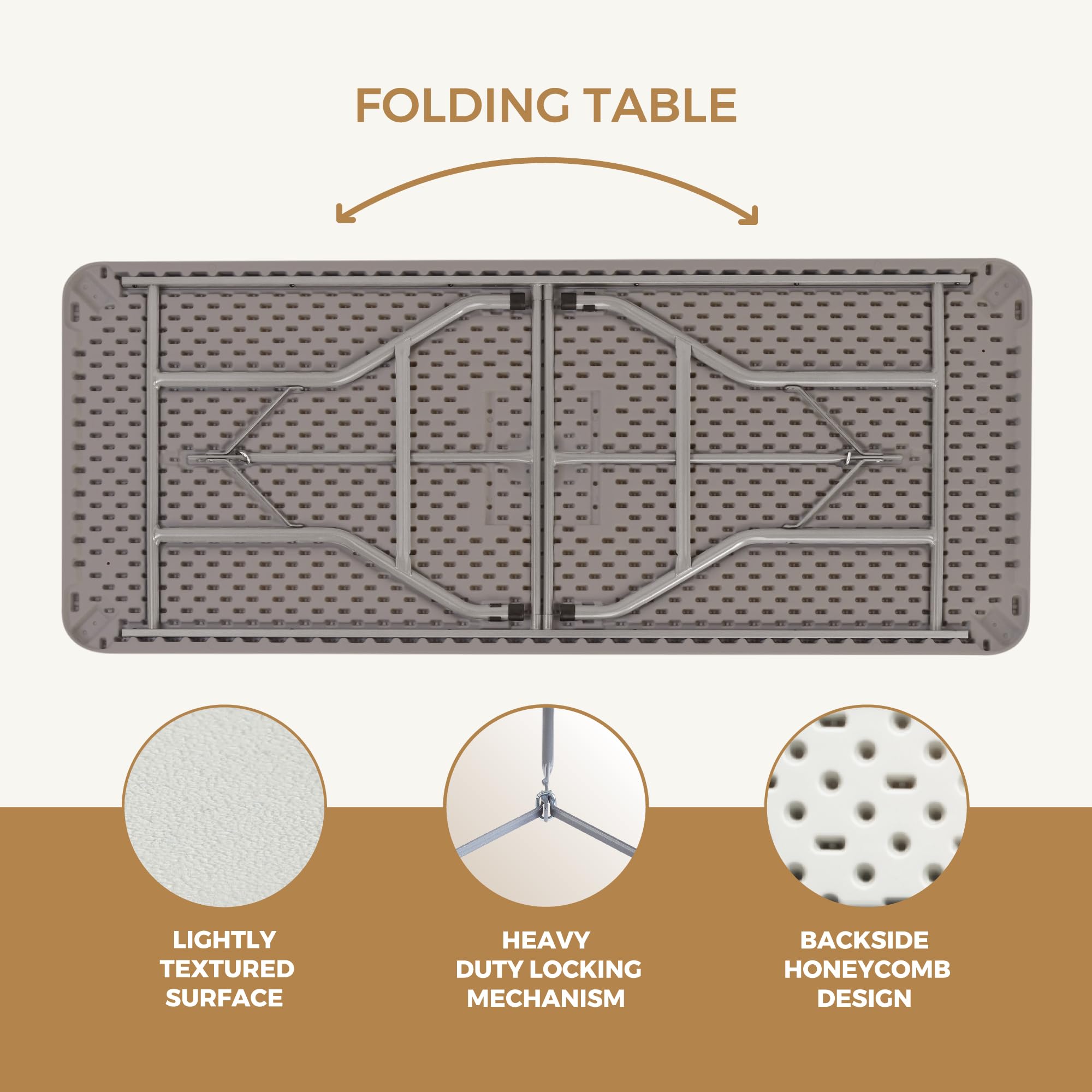 OEF Furnishings 6-Foot Folding Table - Heavy Duty Portable Table for Indoor & Outdoor Use | Charcoal Slate Finish | Perfect for Parties, Picnics, Camping & Home Office