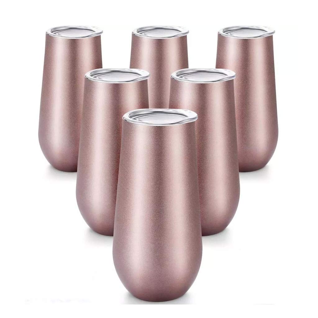 SEIJY 6-Pack 6oz Stainless Steel Vacuum Insulated Champagne Flutes - Double Wall Coffee & Wine Glasses for Outdoor Picnics, Camping & Parties (Set of 6, Color A)